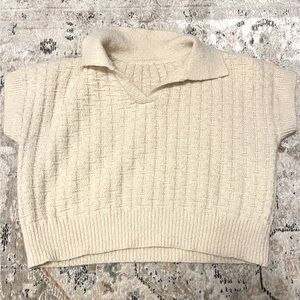 SHEIN tan sweater top, short sleeve collar